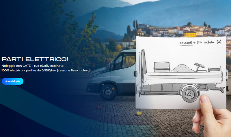 Promozione Noleggia con GATE il tuo eDaily cabinato 100% elettrico a partire da 0,55€/km - AUTO INDUSTRIALE BERGAMASCA